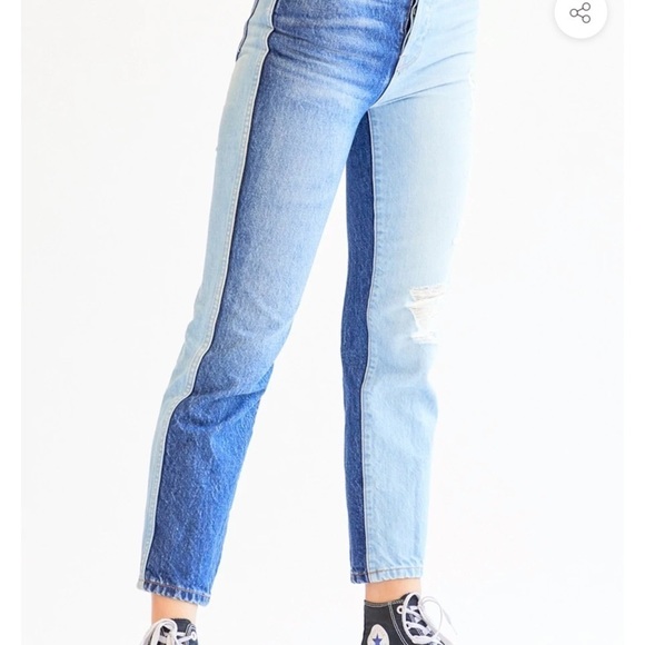 Revice Jeans Women Size 25 Straight Dream Fit Color Block two tone Distressed C - Picture 4 of 11